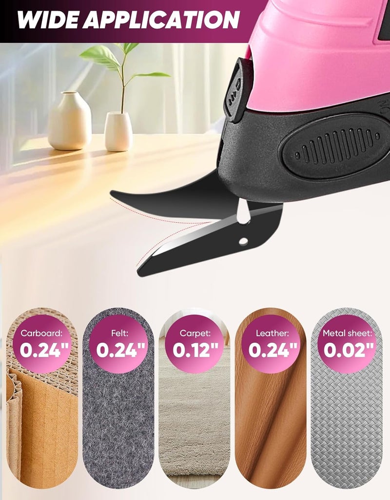 SakerPlus Cordless Electric Scissors, Fabric Scissors, Powerful Pinking Shears, Rechargeable Cardboard Cutter, Craft Scissor for Carpet Fabric Cardboard Leather Felt Cutting(Pink,1 Blade) - Image 2